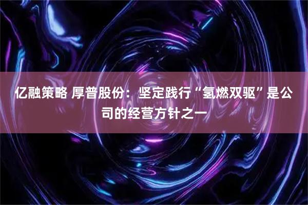 亿融策略 厚普股份：坚定践行“氢燃双驱”是公司的经营方针之一