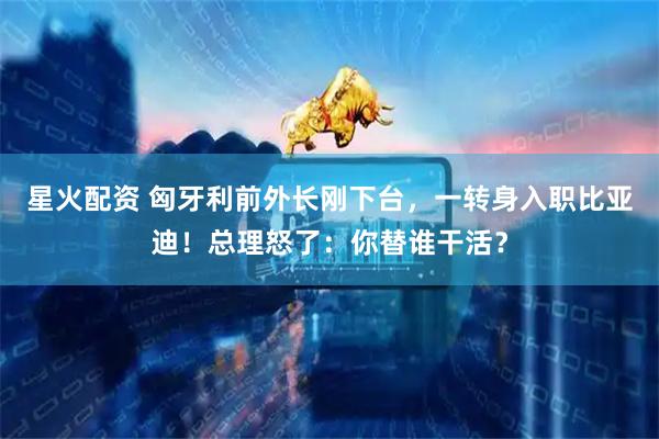 星火配资 匈牙利前外长刚下台,一转身入职比亚迪!总理怒了:你替谁干活?