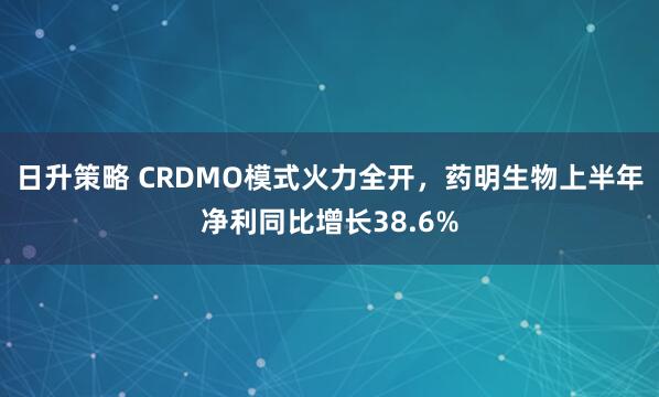 日升策略 CRDMO模式火力全开，药明生物上半年净利同比增长38.6%